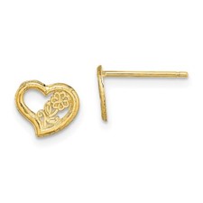 8mm 14K Yellow Gold Open Heart w/ Flower Stud Post Earrings