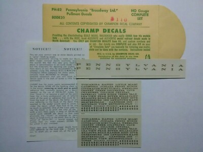 Champ Decals HO Pennsylvania ''Broadway Ltd.'' Pullman Decal Set PH-82 ~ TS