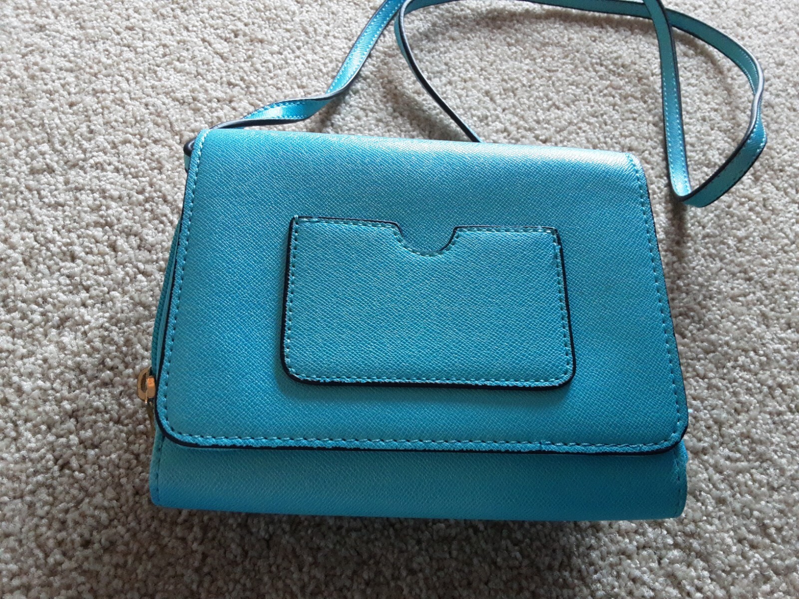 Merona (Target) Small Organizer Crossbody Bag In Aqua W Adjustable ...