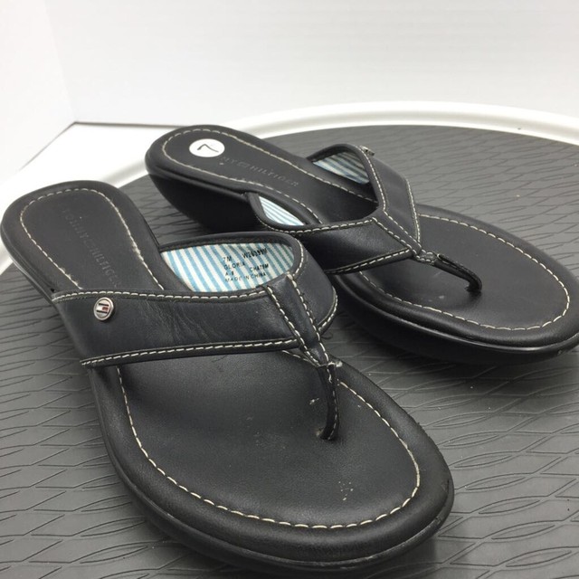 Tommy Hilfiger Womens Gloria Wedge Thong Sandals Black Slip On Flip Flops 7 M | eBay