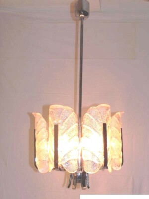 Design Deckenleuchte Deckenlampe CHROM Lampe Eisglas Carl Fagerlund Orrefors