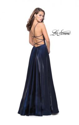 LA FEMME 25670 Navy Shimmer Plunging Satin Open Back Maxi Gown Dress w/ Train 6 | eBay LA FEMME 25670 Navy Shimmer Plunging Satin Open Back Maxi Gown Dress w/ Train 6 | eBay