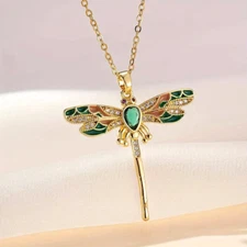 Golden Fashion Shiny Rhinestone Dragonfly Pendant Necklace Jewelry Women Gift