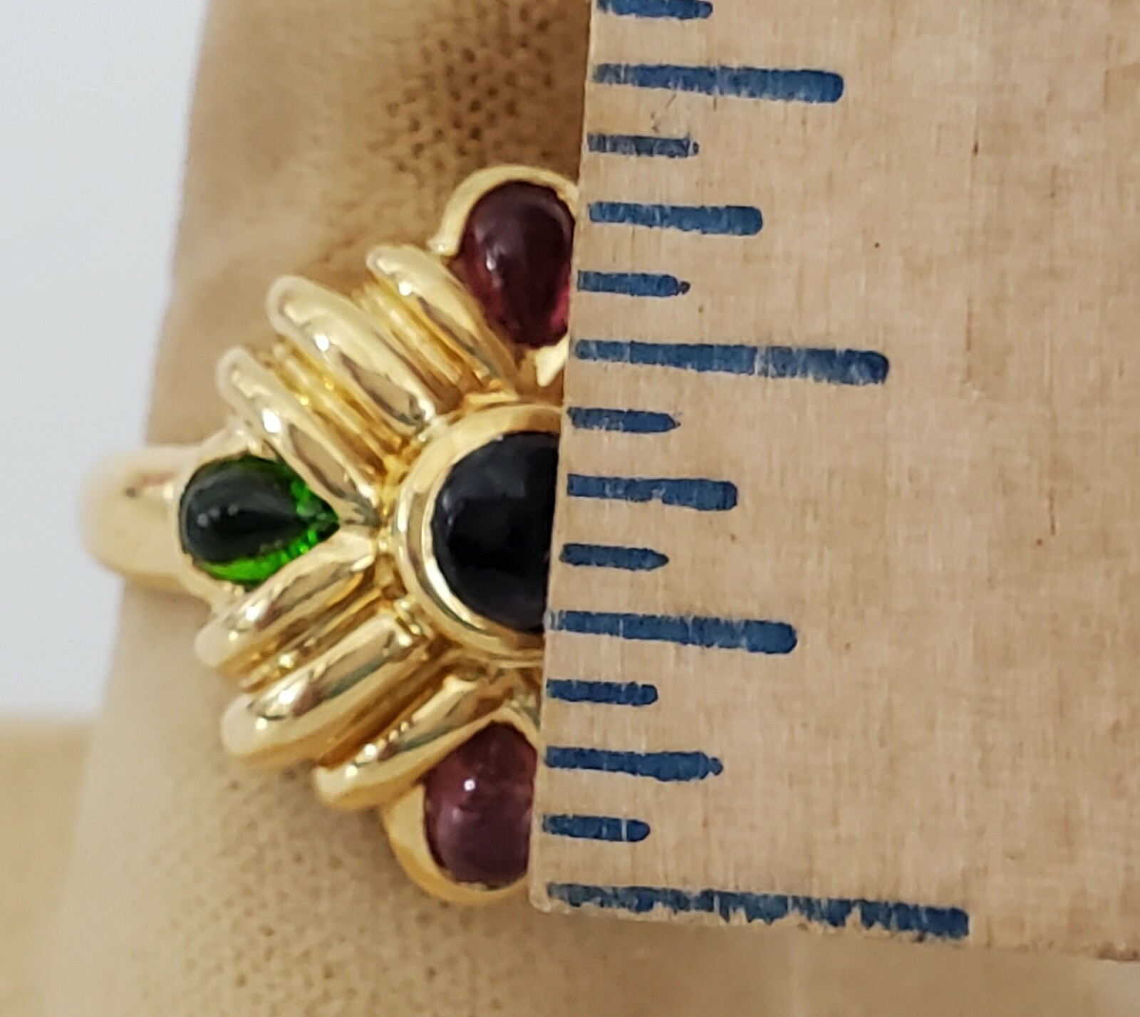 Solid 18k Yellow Gold Multicolor Natural Gem Set … - image 7