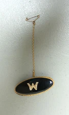 19th C.  GOLD, ONYX & SEED PEARL INITIAL  BROOCH / PIN