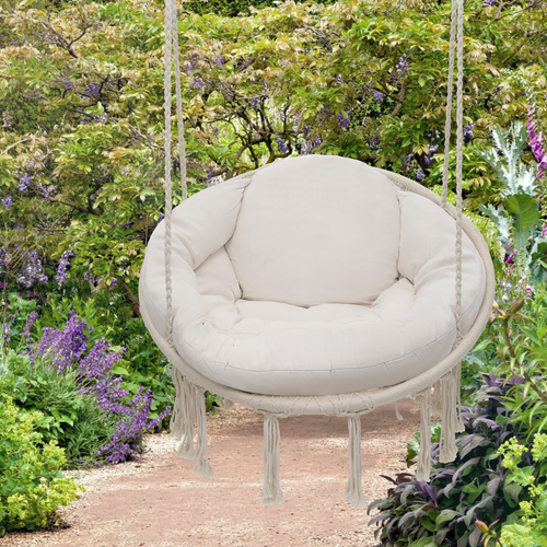 White Hanging Cotton Rope Outdoor Macrame Hammock Swing Chair Home Cushion Seat - Picture 5 of 13