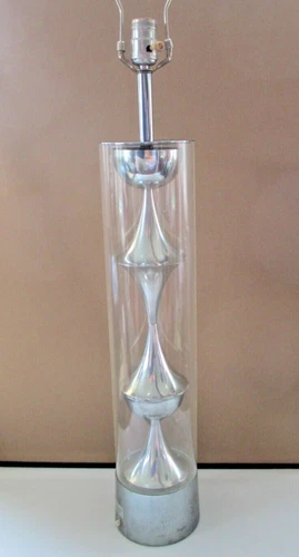 MCM Cylindrical Lucite Table Lamp by Mutual Sunset Chrome Tall