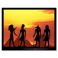 Painting Illustration Egyptian Gods Silhouette Pyramid 12X16 Inch Framed Print
