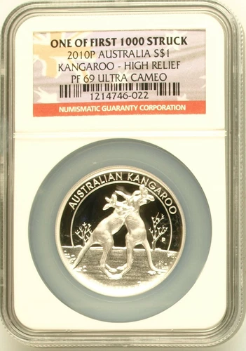 2010-P Australia S$1 Kangaroo High Relief NGC PF 69 Ultra Cameo 1ST 1000 STRUCK