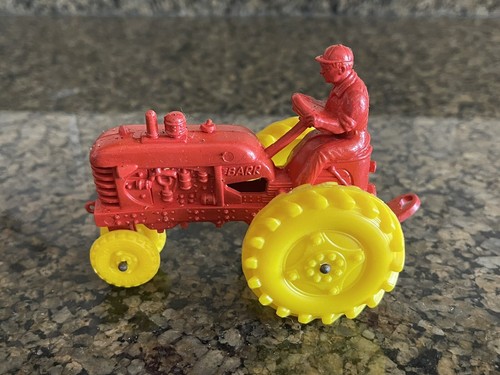 VTG Barr Rubber Prod Plastic Tractor Toy Sandusky OH Red & Yellow Tires Rare - Picture 2 of 5