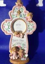 Roman Inc 3D Photo Frame Teddy Bear Baby Angels Bless This Child Cross Love 7.5"