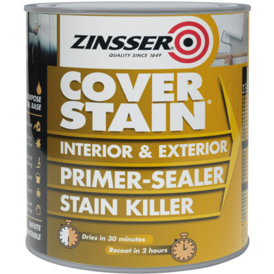 1lt Lösungsmittel Ölbasis Zinsser Cover Stain Primer & Versiegelung Weiß