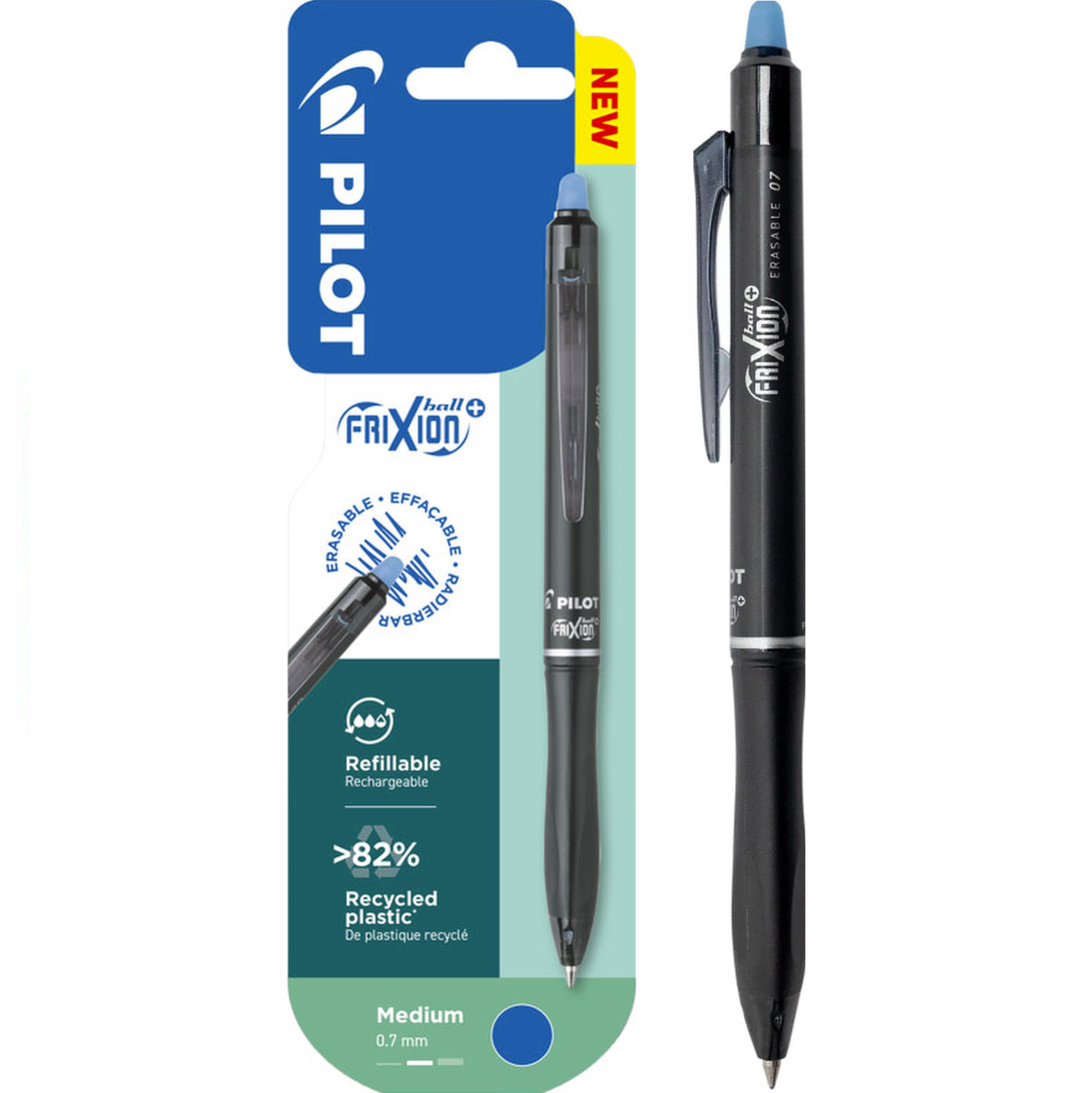 Pilot FriXion Ball Plus Rollerball Pen - Blue Ink - 0.7mm - Single Blister Pack