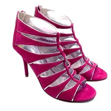 Michael Kors Mavis Suede Gladiator Fuchsia Strappy Heeled Sandals 9 Zip Back