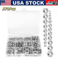 370PCS Stainless Hex Nuts Assortment Kit, M2-M12 Assorted Hex Nuts Set