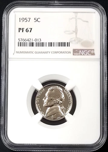 1957 Proof Jefferson Nickel certified PF 67 by NGC!