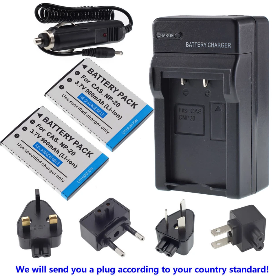 2x Kits de batería + cargador para cámara zoom tarjeta Casio NP-20 NP20 NP-20DBA Exilim Foto 2 de 4