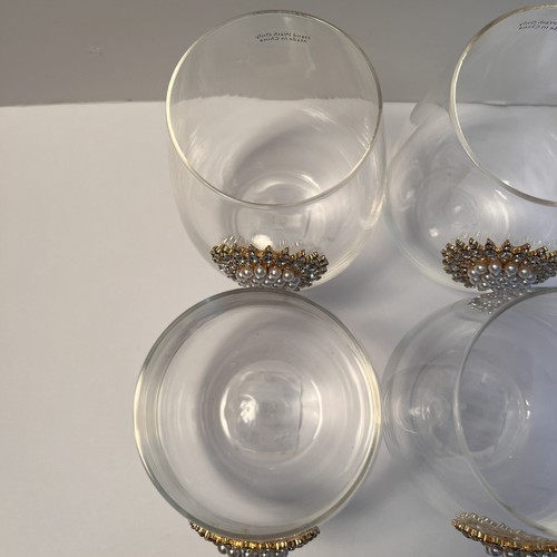 Faux Pearl & Gold Jeweled Starburst Stemless Wine Glass Set of 6 - Picture 5 of 7