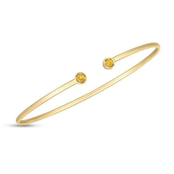 Brazalete/pulseras de citrino con puño abierto de oro amarillo de 14k 7" 3,2 gramos 2 mm