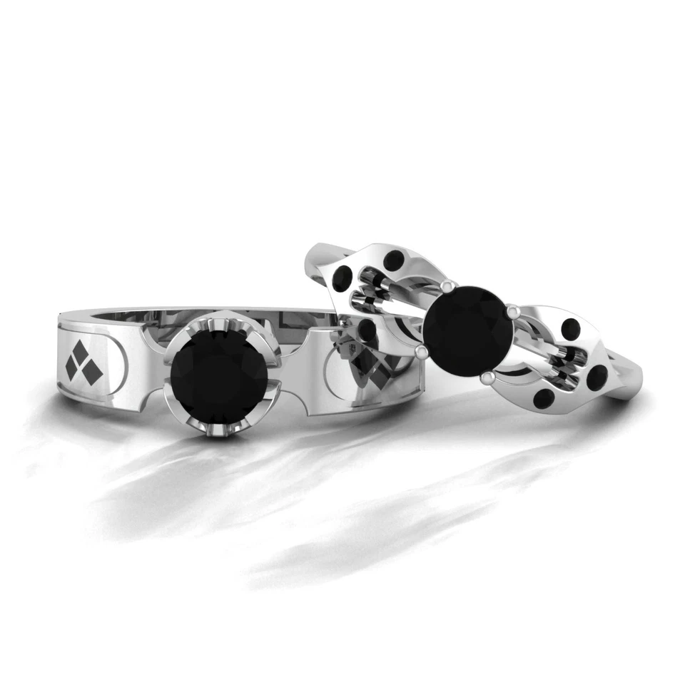 Bat Matching Wedding Ring Set His and Hers Couple 925 Sterling Silver Black Onyx - Изображение 2 из 4
