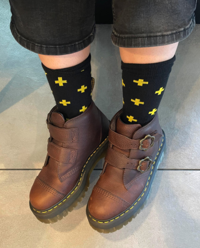 Dr Martens DEVON FLOWER BUCKLE PLATFORMS MSRP$240 in Grizzly DK 
