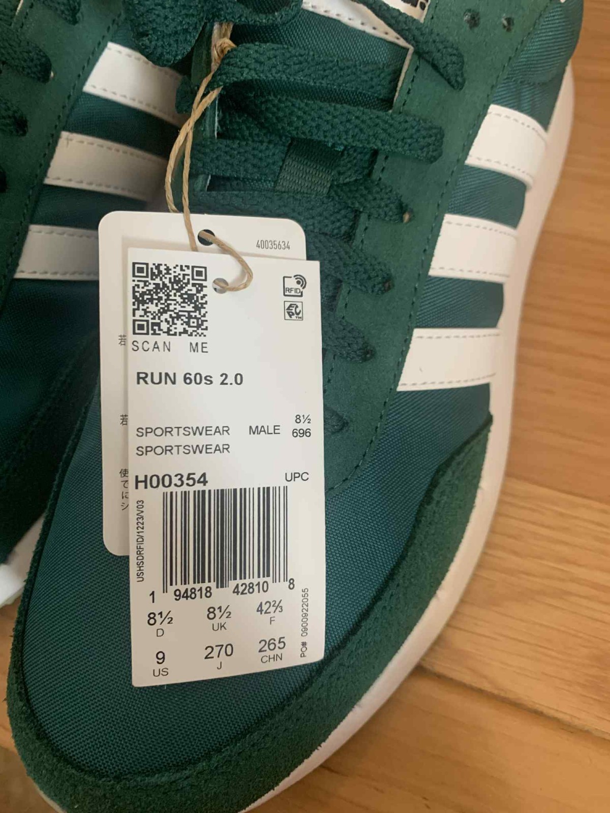 Adidas Run 60s 2.0 | Collegiate Green & White | H00354 | Men's Size 9 | NEW DS thumbnail 6