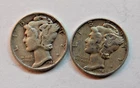 1944 & 1945 Mercury Dimes 90% Silver United States Mint Coins Lot of 2