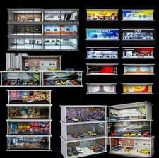 1/64 Diorama Garage Model LED Car Parking Lot Models Display Case Scene Gift US
