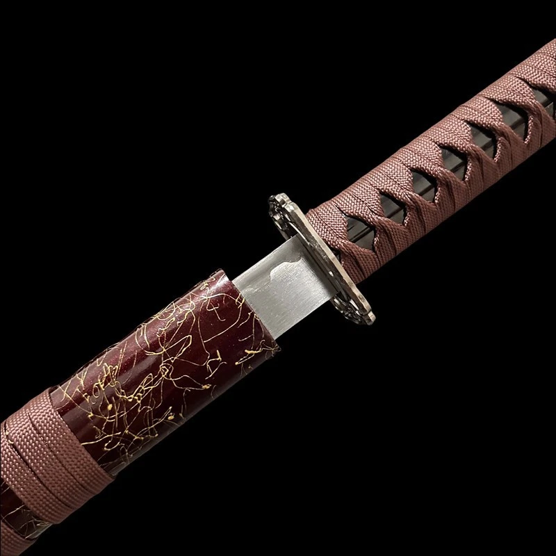 Espada Katana Samurai con Soporte - Vaina Crackle Marrón y Dorado, Acero 1095 Foto 4 de 4