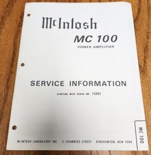 McIntosh MC100 Amplifier Service Manual - Original