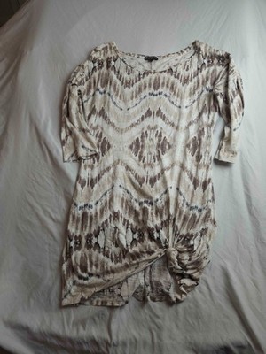Express Shirt Womens Large Brown Tie Dye Tunic Short Sleeve Scoop Neck Casual