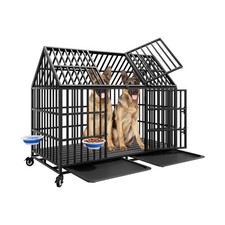 54'' Indestructible Heavy Duty Dog Crate with 2 Bowls, High Anxiety Impact Ch...