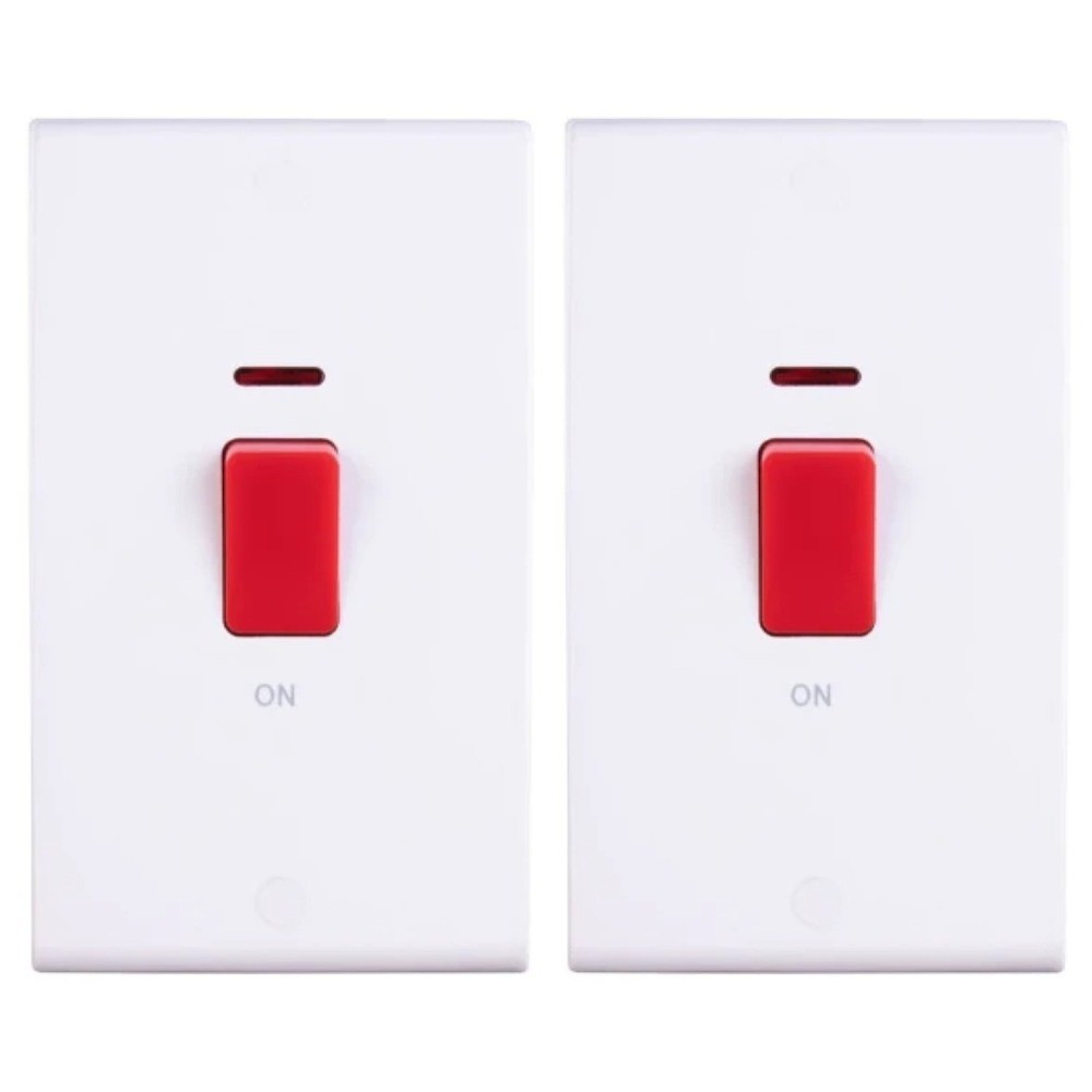2 x Deta S1301P Double Pole Switches with Neon 2 Gang - 50 Amp