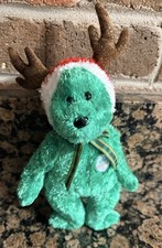 Ty Beanie Baby 2002 Holiday Teddy the Bear Green Plush Retired Mint Antlers
