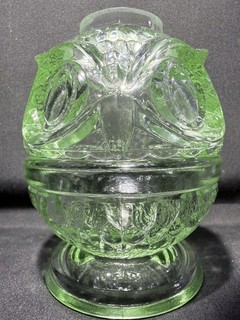 green Vaseline glass Owl Fairy lamp candle tea light holder Bird uranium chimney