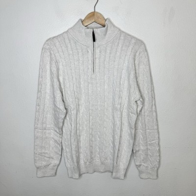 New Collars & Co Kensington Cable Knit Cream Quarter Zip Sweater Men s Large