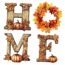 4 Pcs Fall Sign Wooden Home Letters Wall Decor Fall Artificial Eucalyptus 