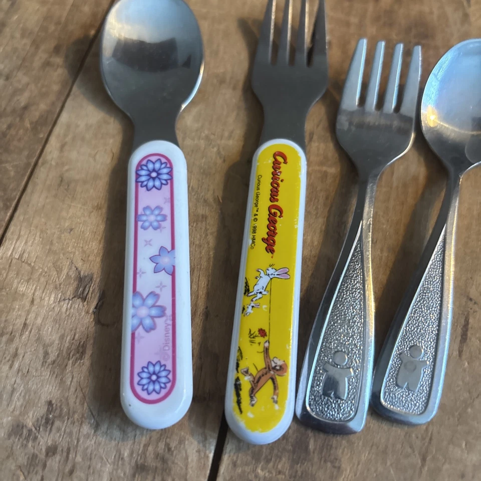 Винтажная детская посуда вилка и ложка 1990-е Curious George Disney Avon смешанный лот - Изображение 2 из 4