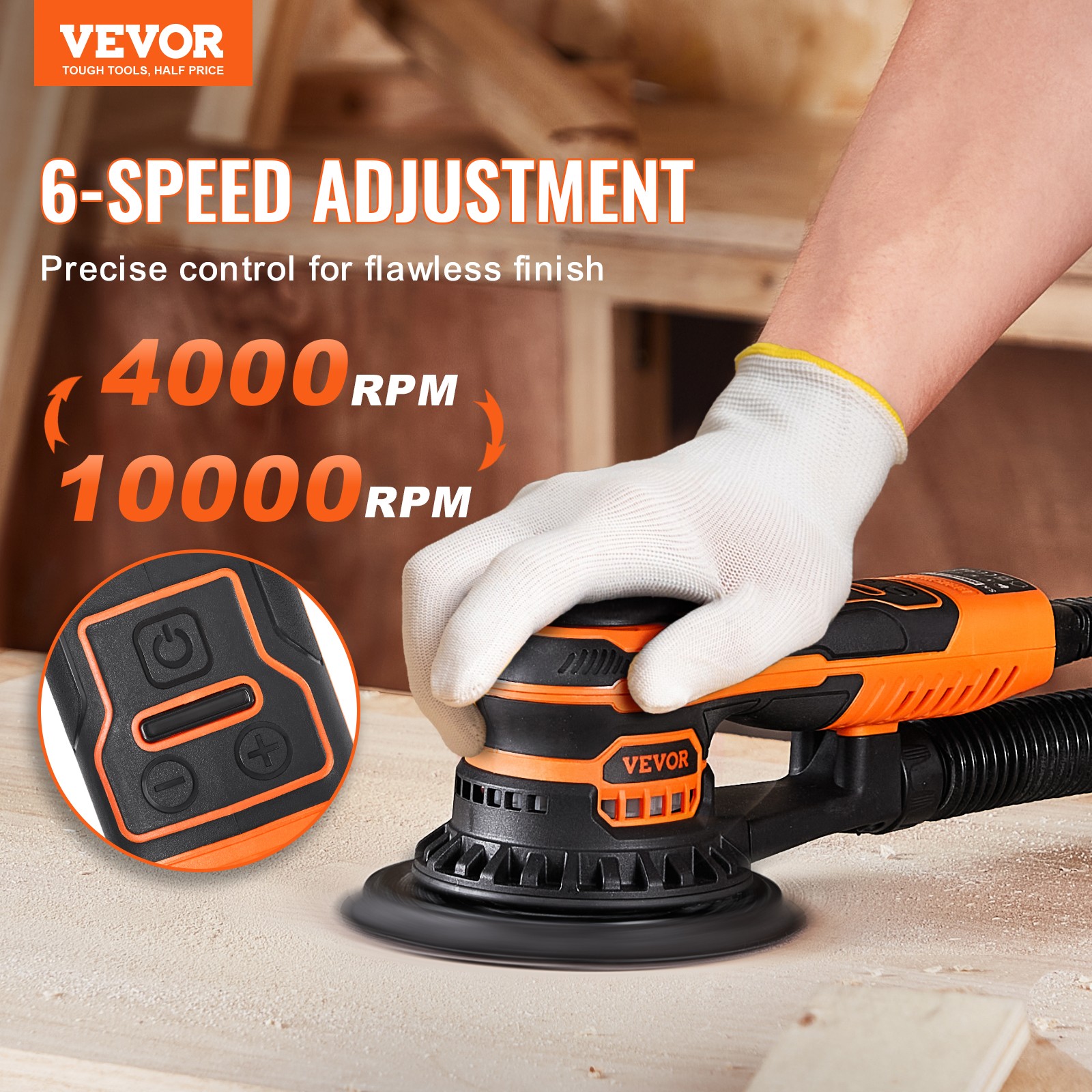 VEVOR Random Orbital Sander 5" & 6" Brushless Sander Sander 10000PRM 6 Speed
