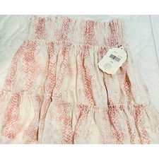 Altard State Tiered Mini Skirt Women L Mauve Cream Snake Print Smocked Waist NWT