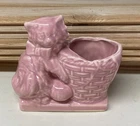 Vintage McCoy Pottery Glossy Pink Kitty Cat Basketweave Planter 1940's Adorable