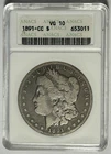 1891 CC MORGAN DOLLAR ANACS VG 10