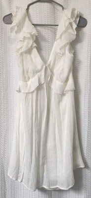 Francescas Mi Ami Ivory Ruffle Back Tie Mini Dress Women's Large NWT