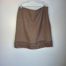 Eileen Fisher Irish Linen Skirt Large Ruffed Hem Brown A lined Midi Lined