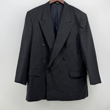 Charcoal Grey Pinstripe 100 Wool Double Breasted Blazer Jacket