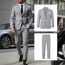 Mens Slim Fit 2 Button Formal Suit Jacket Pants Set Business Wedding Suit