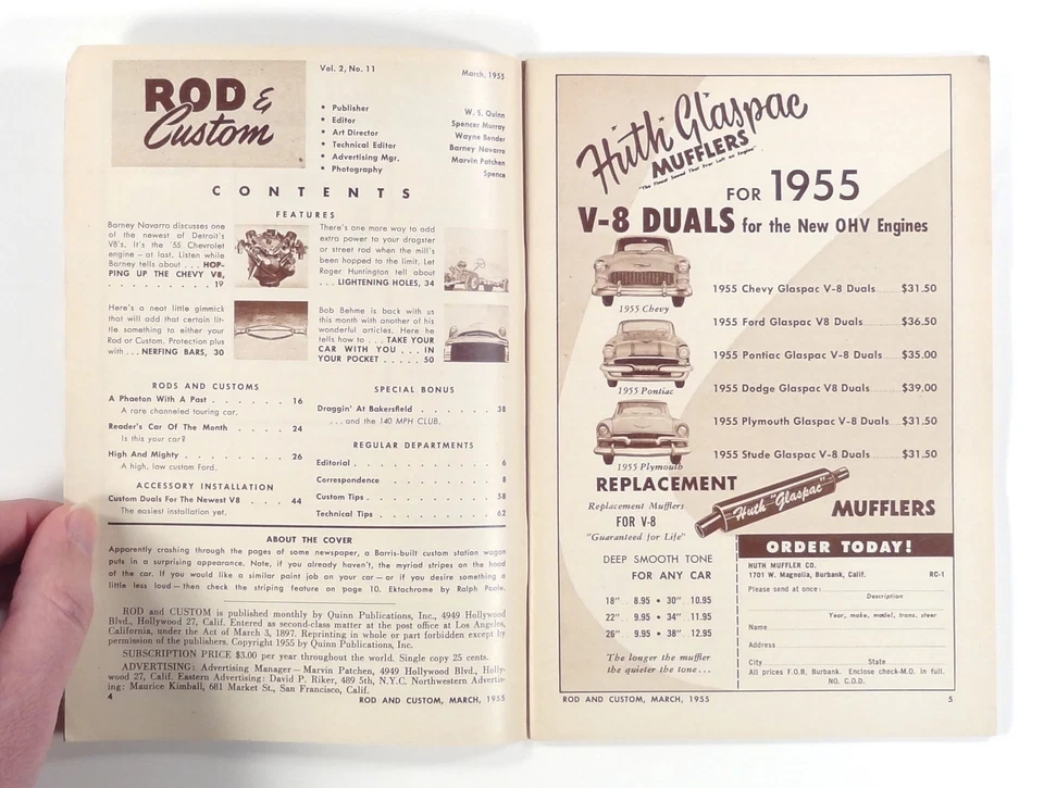 1955 Mar ROD & CUSTOM Hot Rods STRIPING Phaeton mods LIGHTENING HOLES Chevy V8 - Image 3 of 4