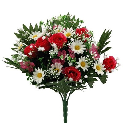Künstlicher Rosen-Strauß 37cm. Weiß Rosa Pink. Rosen Margeriten, Blumenstrauß