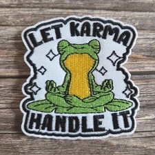 Let Karma Handle It Namaste Frog New Age Meditation Iron on Patch