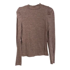 Anthropologie Dolan Purple Sparkle Metallic Puff Sleeve Mockneck Top (Med)